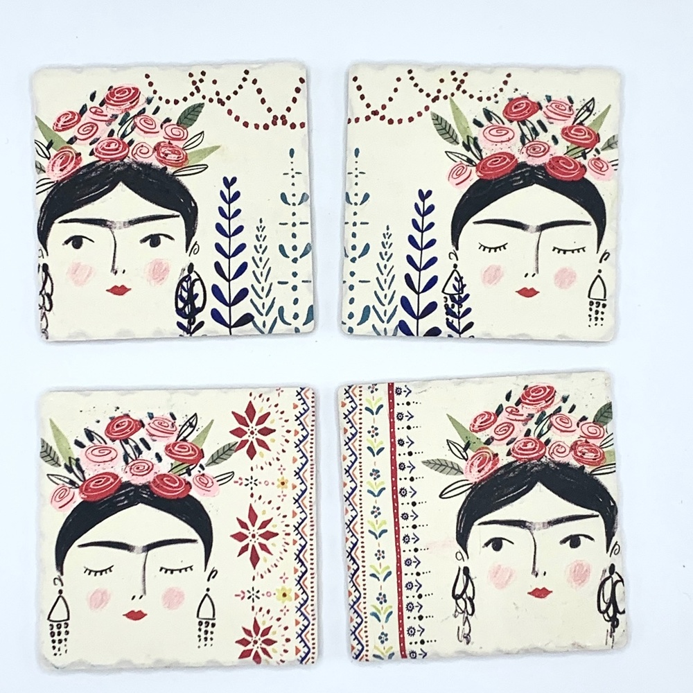 Frida Kahlo Ceramic Coasters - Set of 4 different designs.  New without tags.